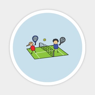 funny boy and girl playing tennis on a tennis field Magnet